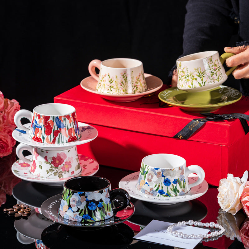 Affordable Luxury Original Iris Flower Ceramic Coffee Cup Gift Set