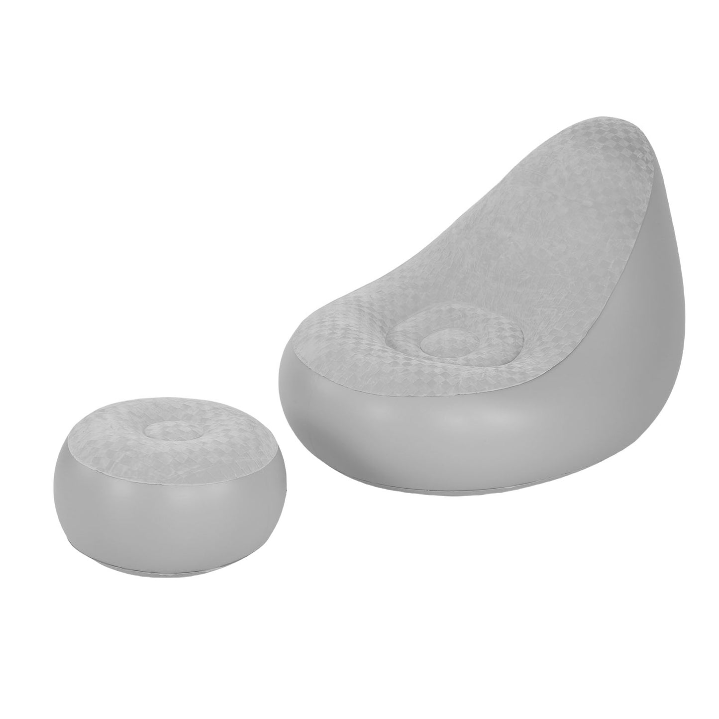 Inflatable Lounge With Footstool PVC Flocking Water Proof Folding Blow Up Couch Inflatable Sofa Chair For Home Camping Grey