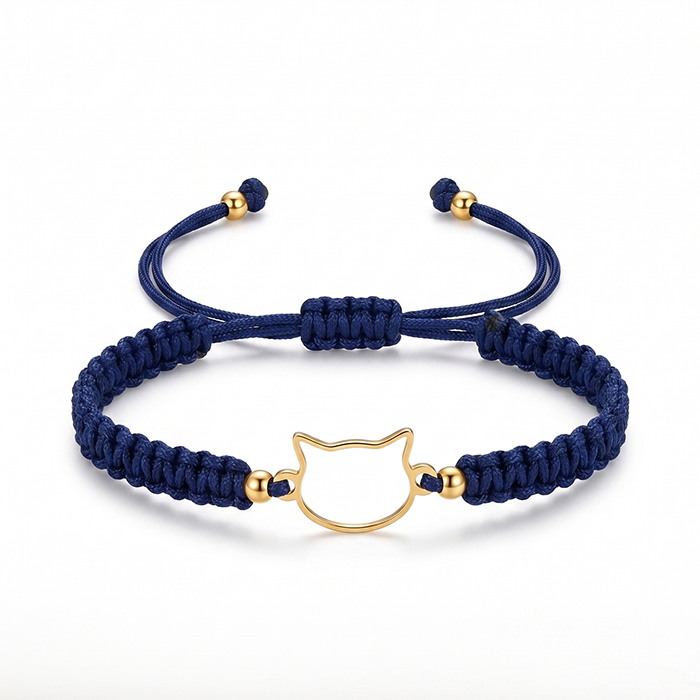 Minimalist Cat Outline Cord Bracelet - 18K Gold Plated Stainless Steel Waterproof String Bracelet - Cute Animal Jewelry Gift For Cat Lovers Men Wome