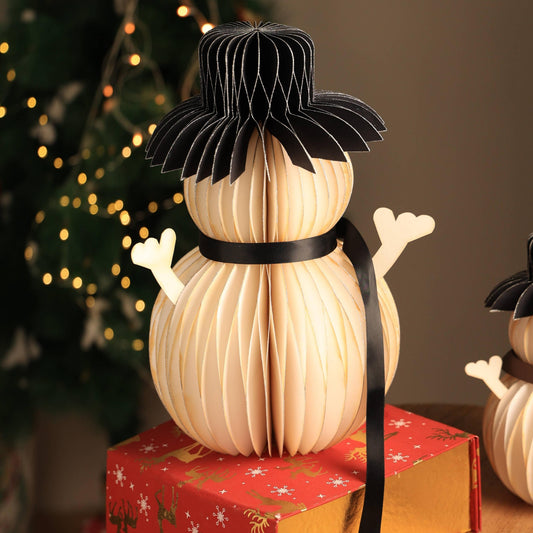 Honeycomb Handmade Paper Snowman -White-Festive Decor