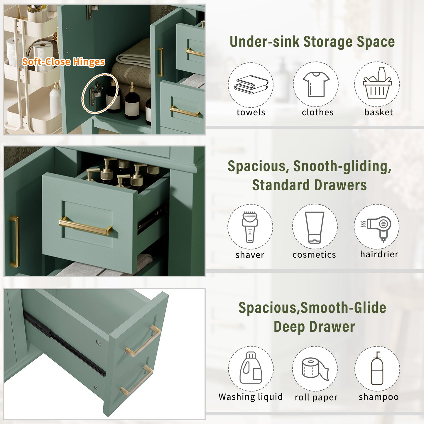 30  Bathroom Vanity With Ceramic Sink, Modern Storage Cabinet With Soft-Close Doors, Deep Drawer & Standard Drawer, Stylish Bath Vanity For Small Bathrooms Old SKU N729P276610F