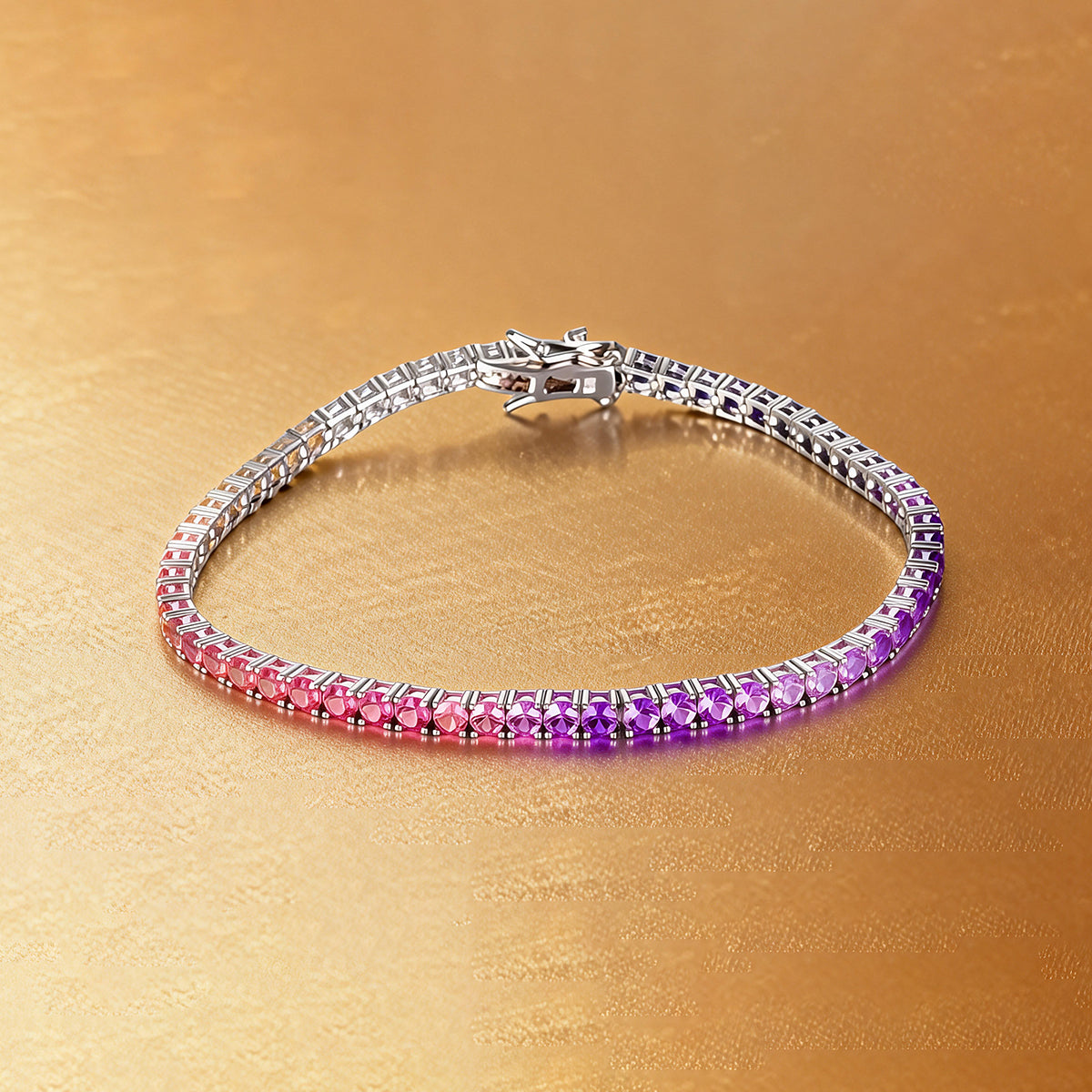 S925 Sterling Silver 3mm Rainbow Lab-Grown Gemstone Tennis Bracelet For Women Platinum Plated 5.9g Gift Box