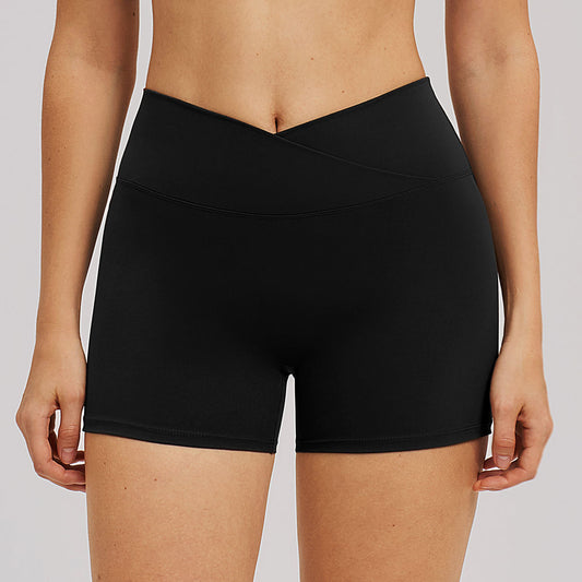 Cross-waist Yoga Shorts Tight-fitting Brushed Fabric For Fitness