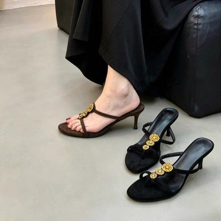 2026 New Faux Suede Summer Thong Sandals, Rhinestone Decor Slip-on Fashion Slippers For Women