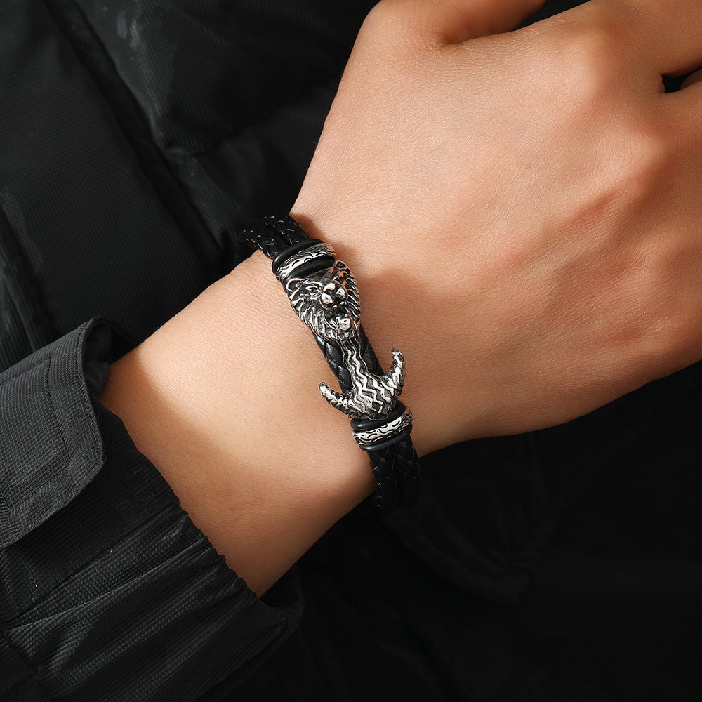 Men's Best-Selling Personalized Lion Head Braided Bracelet
