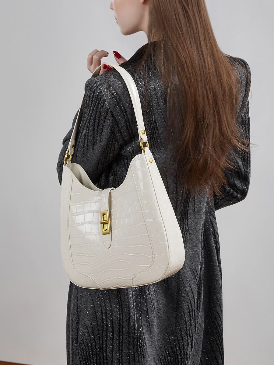 Arrival Large-Capacity Crocodile-Pattern Cow Patent Leather Under-Arm Womens Shoulder And Crossbody Bag