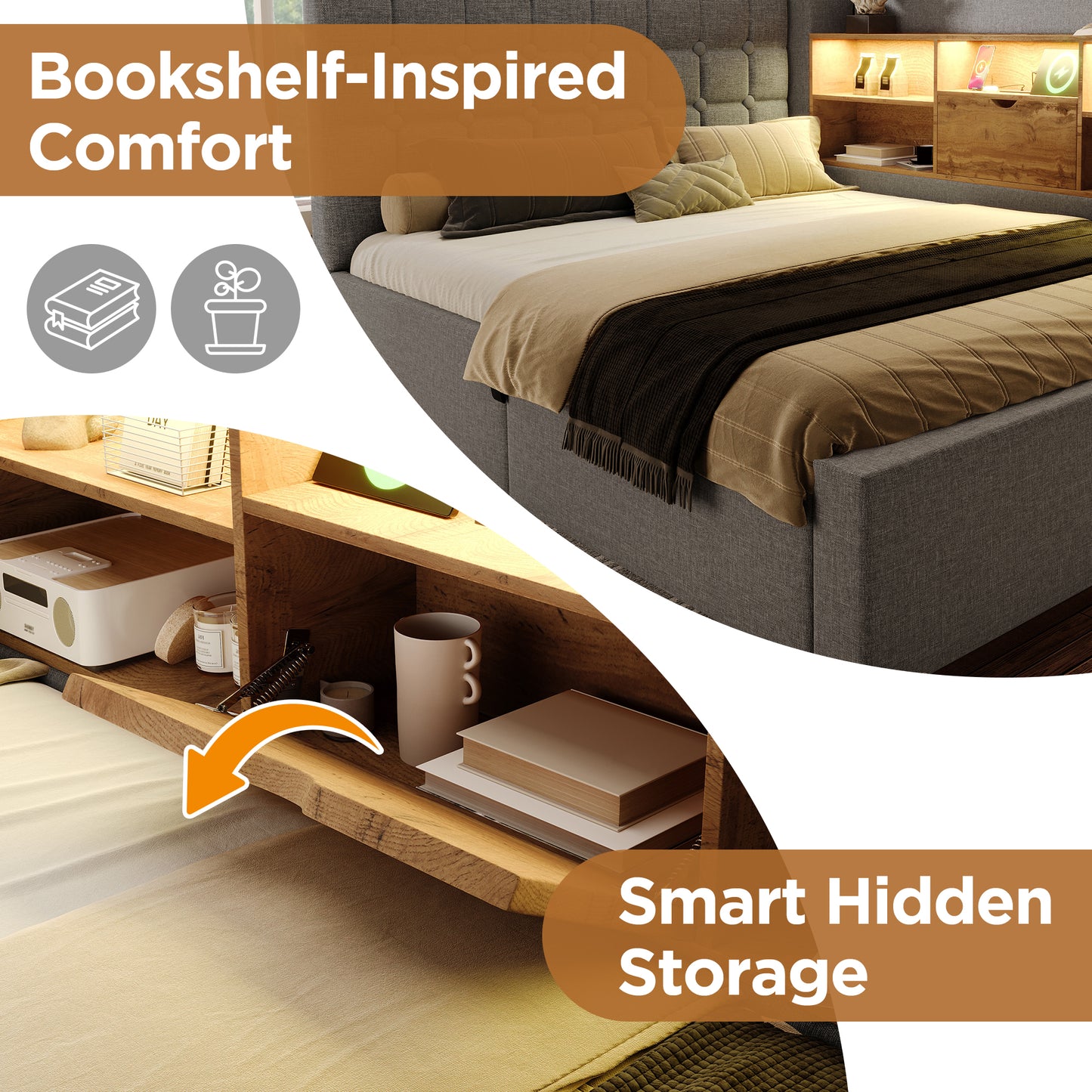 Daybed Upholstered Bed 90 X 190 Cm, 3FT Single Sofa Bed With Hydraulic Storage, USB &Type-C Charging Station, Single Bed For Living Room And Bedroom, Linen, Grey  No Mattress