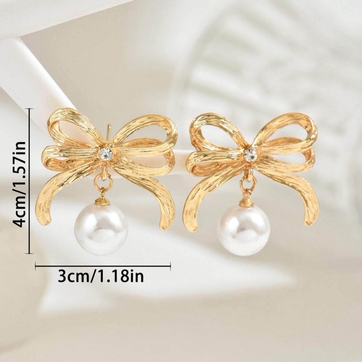 New Korean Style Bowknot Earrings For Women, Unique Inlaid Pearl Design Stud Earrings, Versatile Premium Texture Ear Jewelry