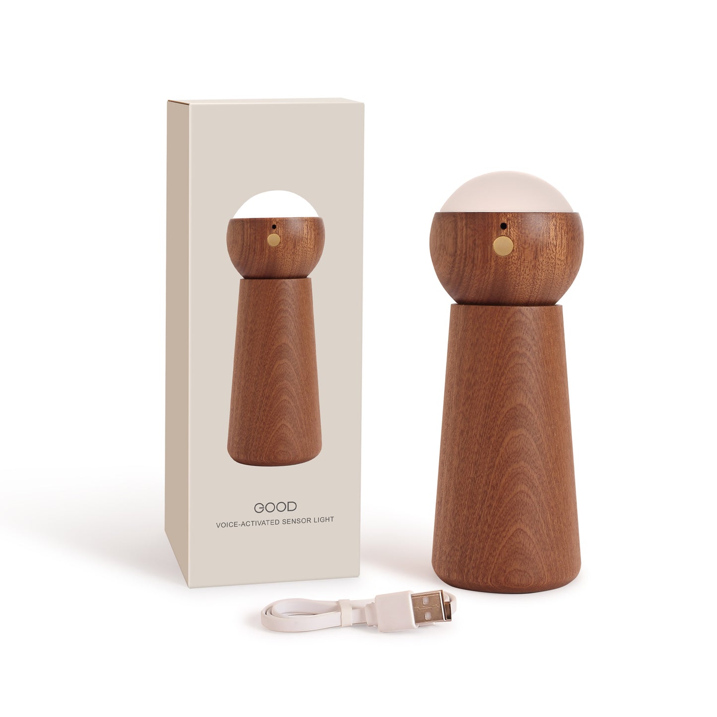 Voice-activated Sensor Light Solid Wood Intelligent Charging Small Night Lamp