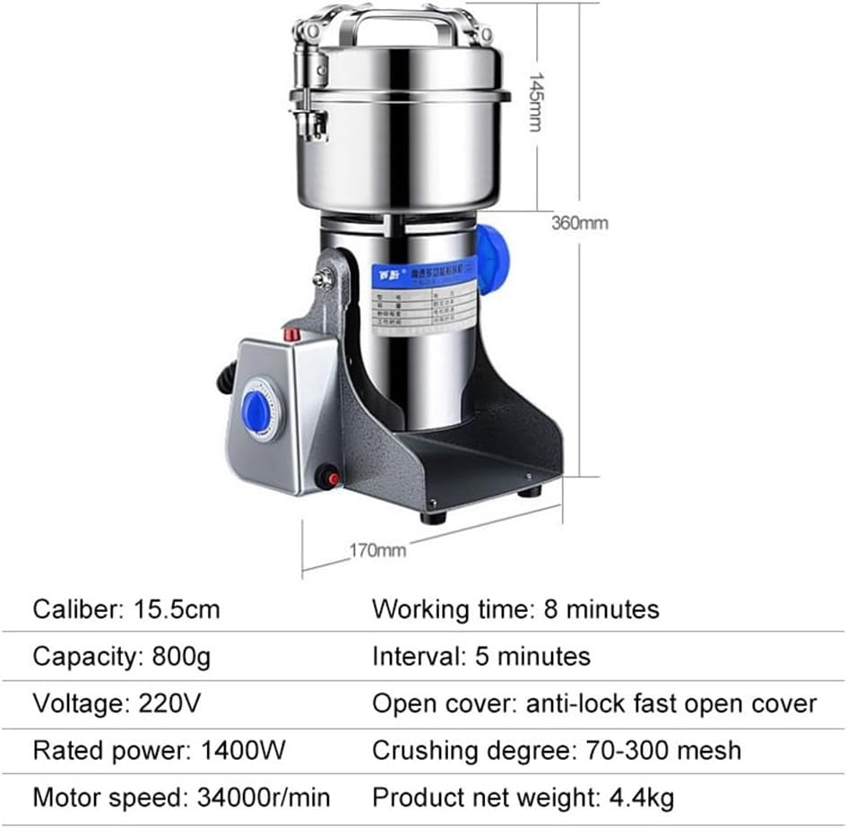 Electric Dry Food Grinder Machine Grains Spices Hebals Mill Cereal Grinding 800G