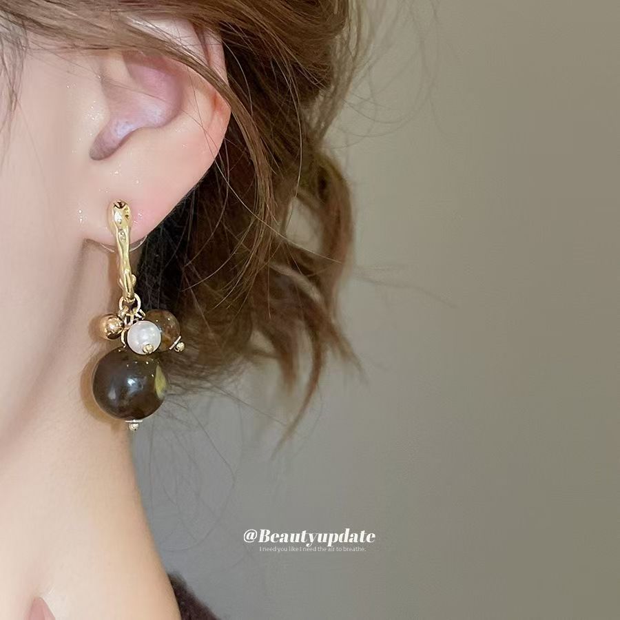 Vintage Zircon Geometric Round Pendant Earrings For Women, Fashion Maillard Trendy Personal Studs, Light Luxury High-End Niche Ear Jewelry