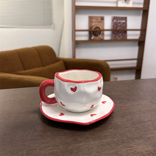 Korean Ins Style Retro Flower Ceramic Cup Dish