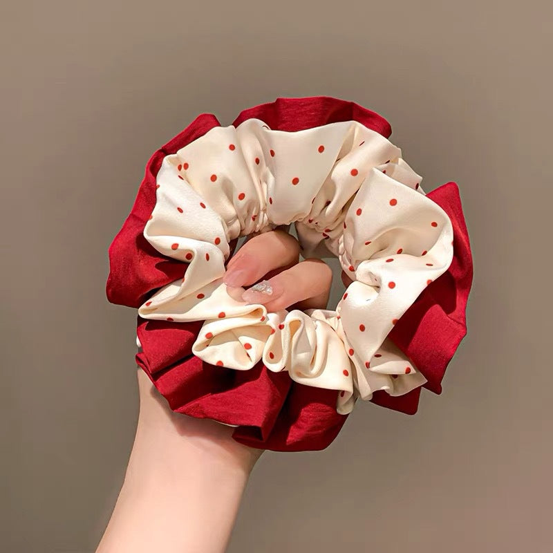New Year Red Satin Oversized Hair Tie For Women