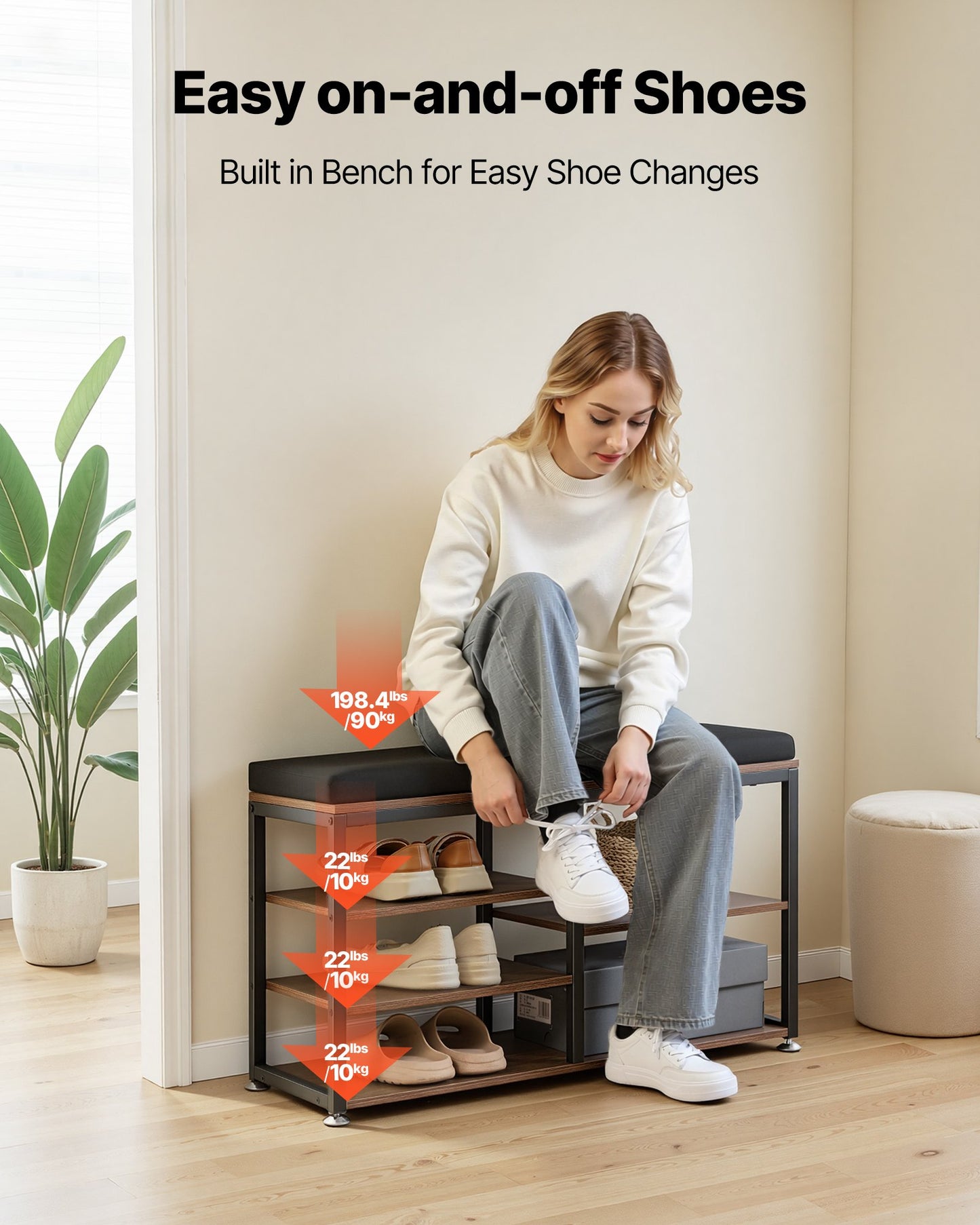 Coat Rack With Shoe Bench, 3-in-1 Shoe Coat Rack Combo Set With Hooks And Bookshelf, Steel Frame Hall Tree Entrance Storage Organizer Holder For Entry, Bedroom, Closet, Office, Rustic Brown