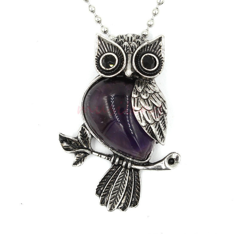Natural Stone Crystal Pendant Owl Pendant Alloy Accessories Necklace