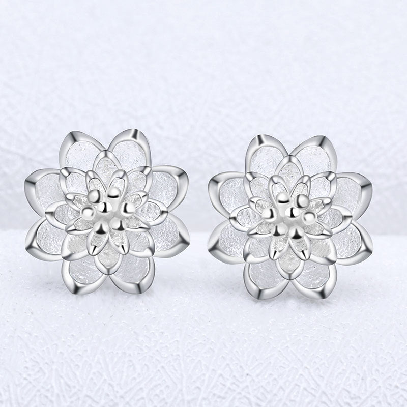 Silver Earrings Cat Lotus Flower Korean-style Fashionable Simple Silver Jewelry Ear Accessories