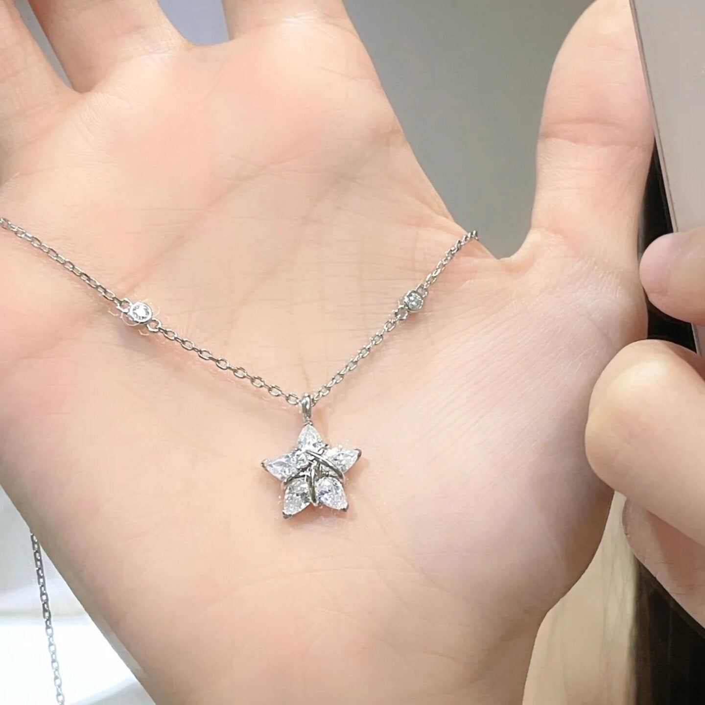 1pc 999 Sterling Silver Diamond Star Pendant Necklace, Delicate Luxurious Style, Perfect For Daily Wear & Valentine's Gifts