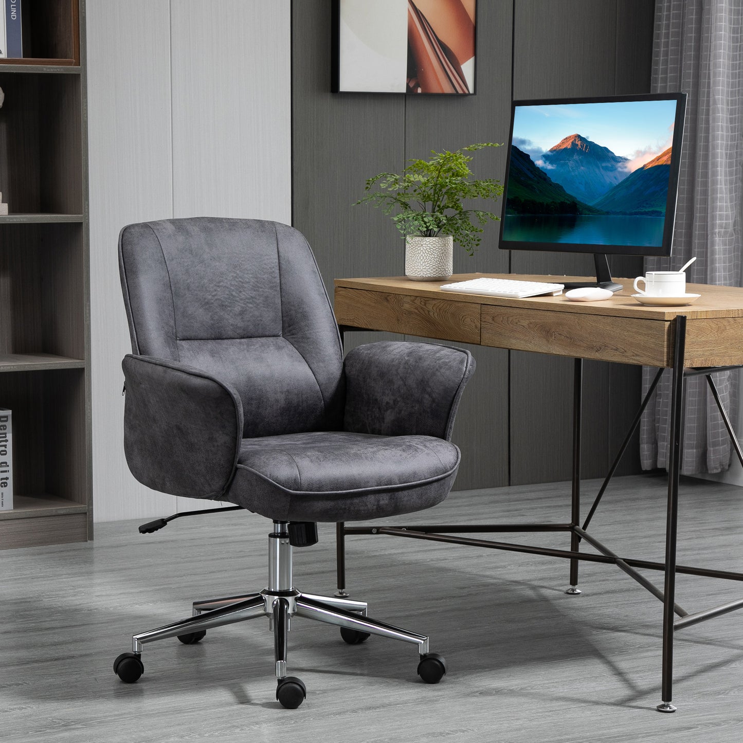 Vinsetto Swivel Computer Office Chair Mid Back Desk Chair For Home Study Bedroom,  Charcoal Grey