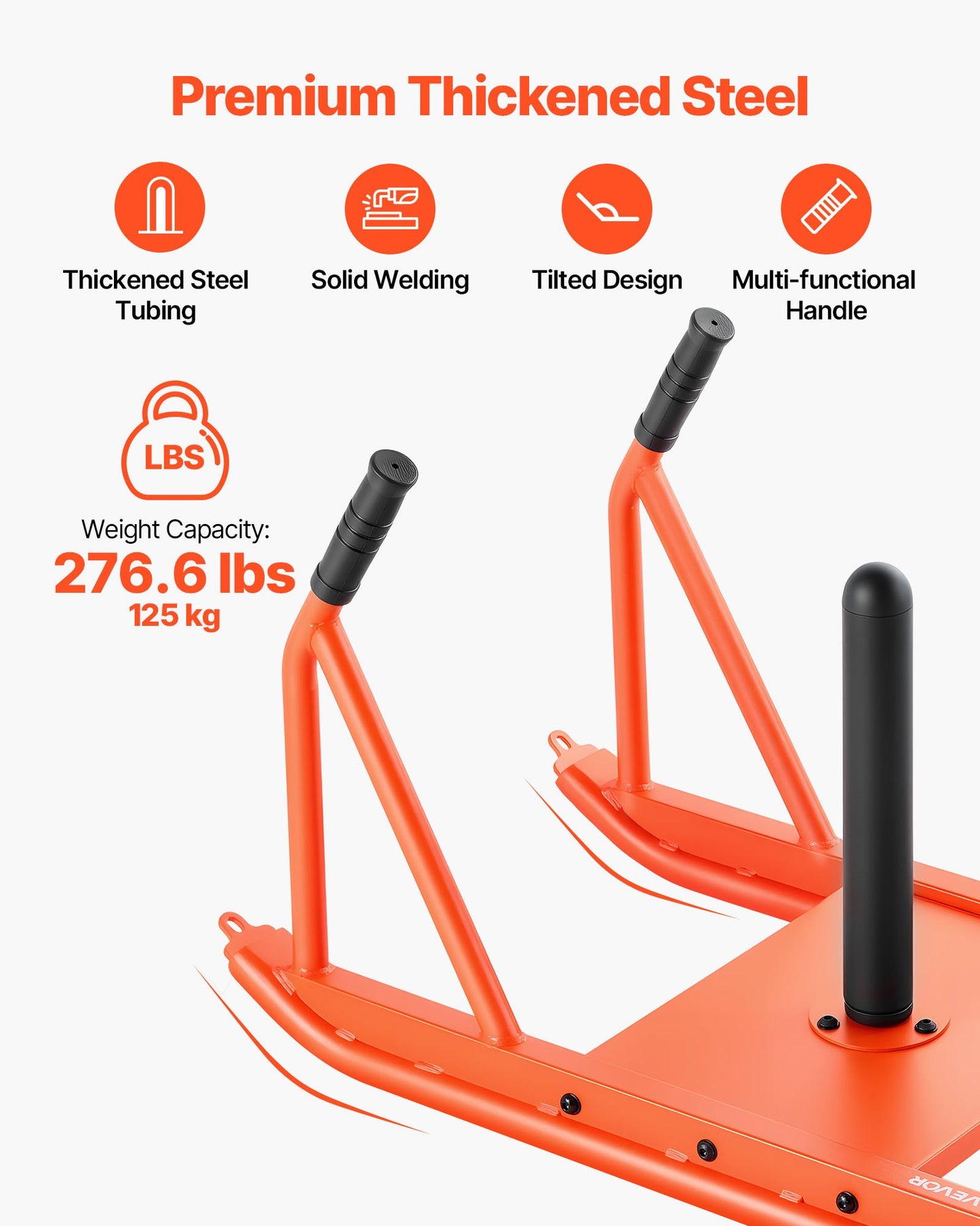 Weight Sled, Steel Power Sled, Fitness Strength Training Sleds For Athletic Exercise Speed Improvement, Workout Fitness Equipment With Handle, Compatible With 1/2 In Weight Plates, Orange