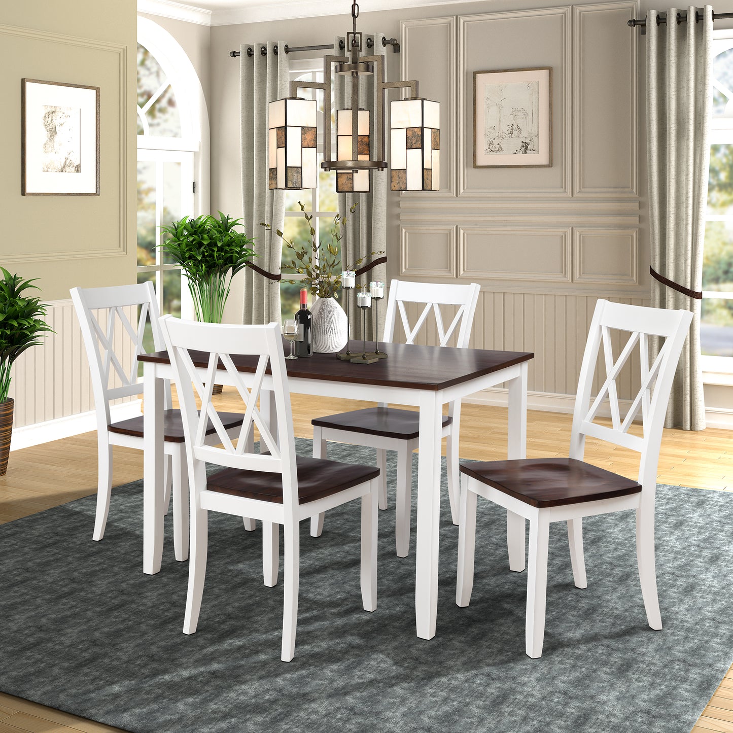 TOPMAx 5- Piece Dining Table Set Home Kitchen Table And Chairs Wood Dining Set  Espresso White