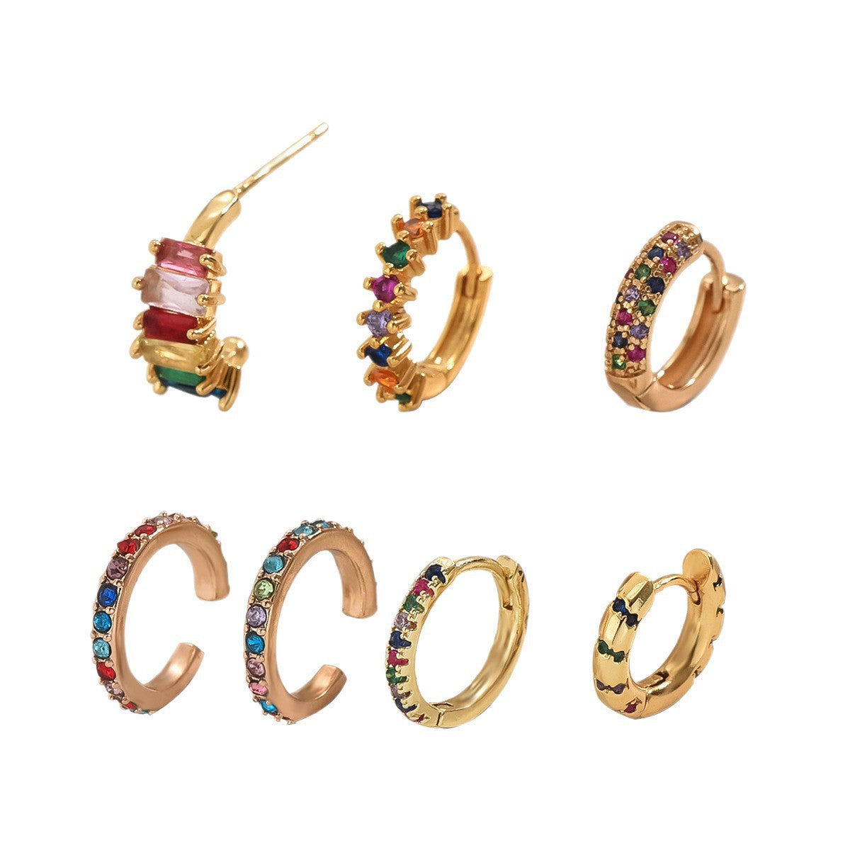 New European Copper Real Gold Plated Earrings For Women, Niche Design Inlaid Colorful Rhinestones, Elegant Light Luxury Stud Ear Jewelry