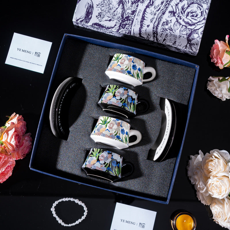 Affordable Luxury Original Iris Flower Ceramic Coffee Cup Gift Set