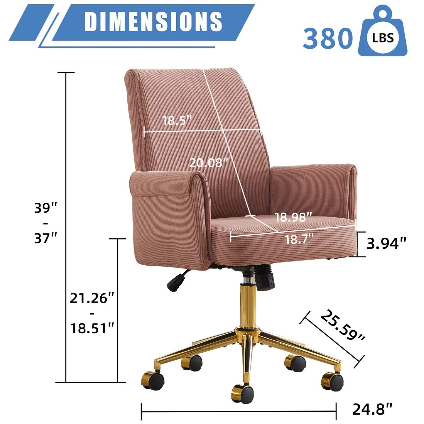Mid-back Liftable Office Chair, Striped Fabric, And Ergonomically Designed, Is An Excellent Choice For Working, Studying Or Relaxing. The Mid-back Design Provides A Better Sitting Experience.Pink