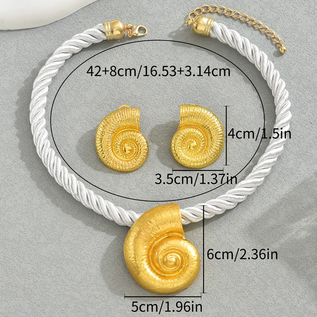 European American Cross-border Women Jewelry Set, Bold Geometric Conch Pendant Necklace & Matching Earrings, Trendy Versatile Daily Neck Ear Accessories