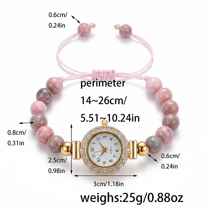 Decor Non-Electric Natural Stone Bead Wrist Ornament With Rhinestone Frame, Great For Daily Wear & Women Birthday Holiday Gifts