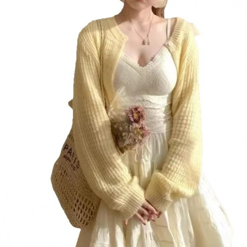 Spring New Arrival Yellow, Laid-back Style Knit Cardigan Sweater For Women