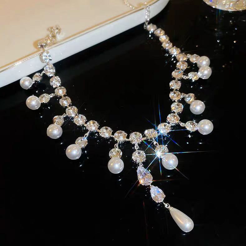 Full Zirconium Pearl Tassel Accessories Female Necklace