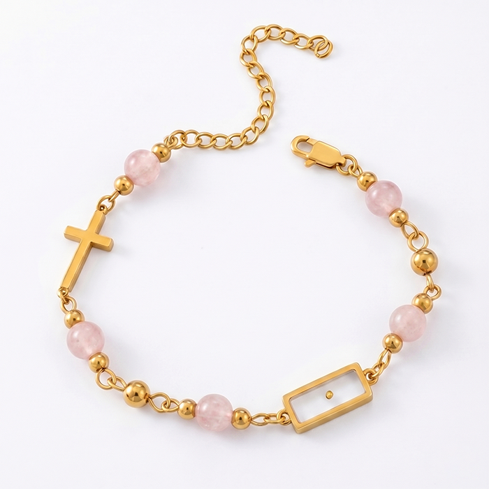 Real Mustard Seed Cross Bracelet For Women, 18K Gold Plated Stainless Steel Natural Stone Beads Bracelet, Religious Christian Faith Gift