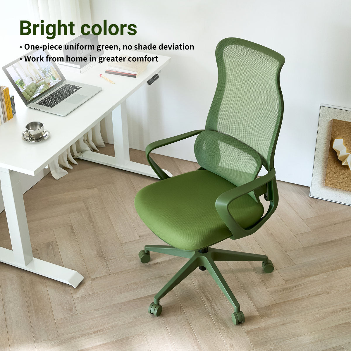 Ergonomic Colorful Office Chair 350LBS Home Office Mesh Breathable High Back, With Adjustable Lumbar Support Computer Chair, Integrated Molded Foam Seat Cushion, Fireproof (Green)
