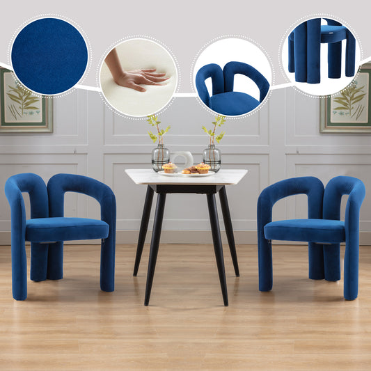 Contemporary Designed Velvet Fabric Upholstered Accent Dining Chair  Barrel Side Chairs Kitchen Armchair For Living Room Set Of 2  Navy Velvet