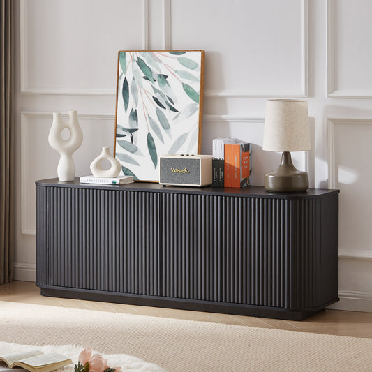 Sideboard, TV Stand With Wave Pattern, Buffet Cabinet, Wooden Cabinet With Vertical Stripes For Kitchen, Bedroom And Hallway. Black, 162.5cmx38cmx61cm