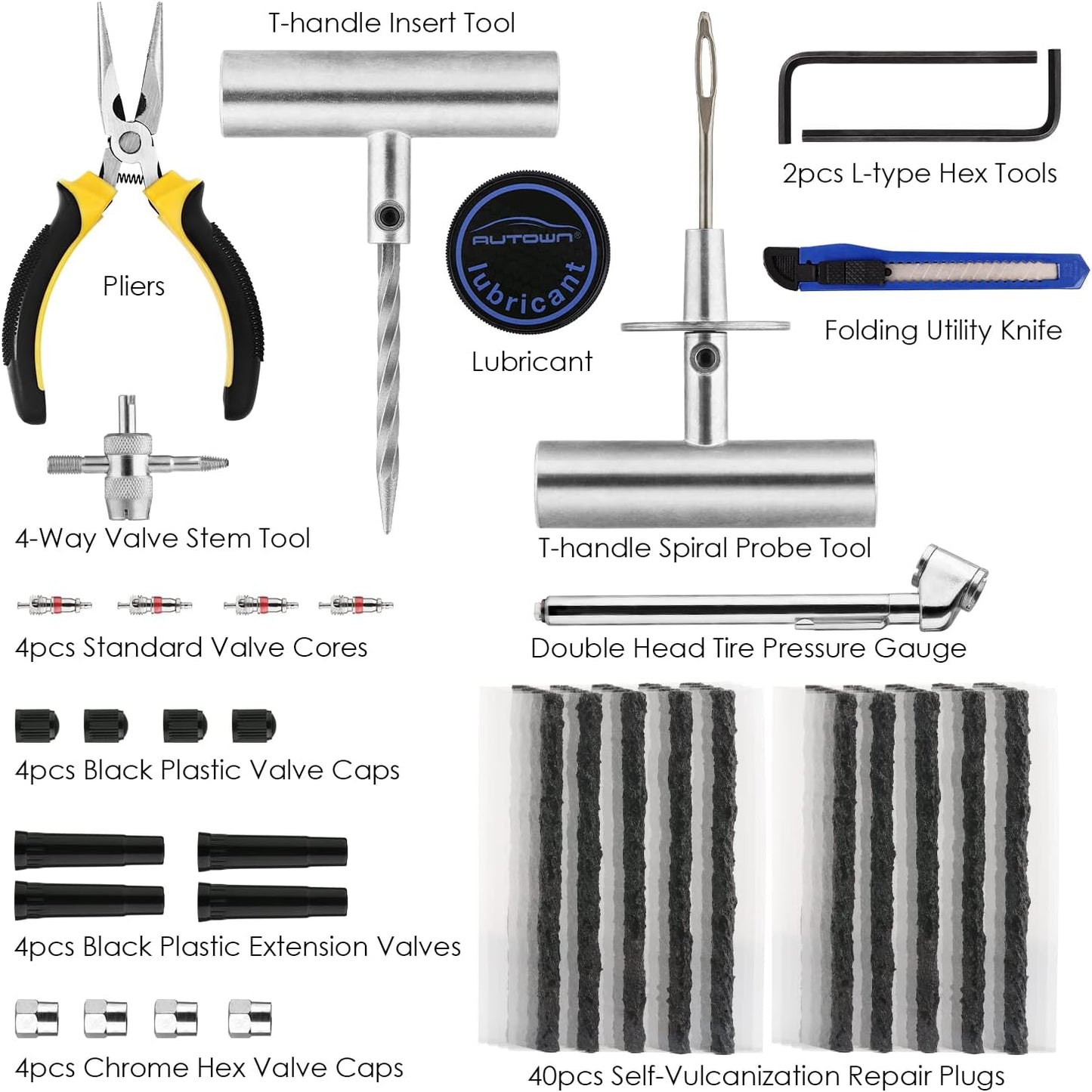 Tire Repair Kit  68pcs Heavy Duty Tire Plug Kit  Universal Tire Repair Tools To Fix Punctures And Plug Flats Patch Kit For Car Motorcycle, Truck, ARB ATV  Tractor  RV  SUV  Trailer