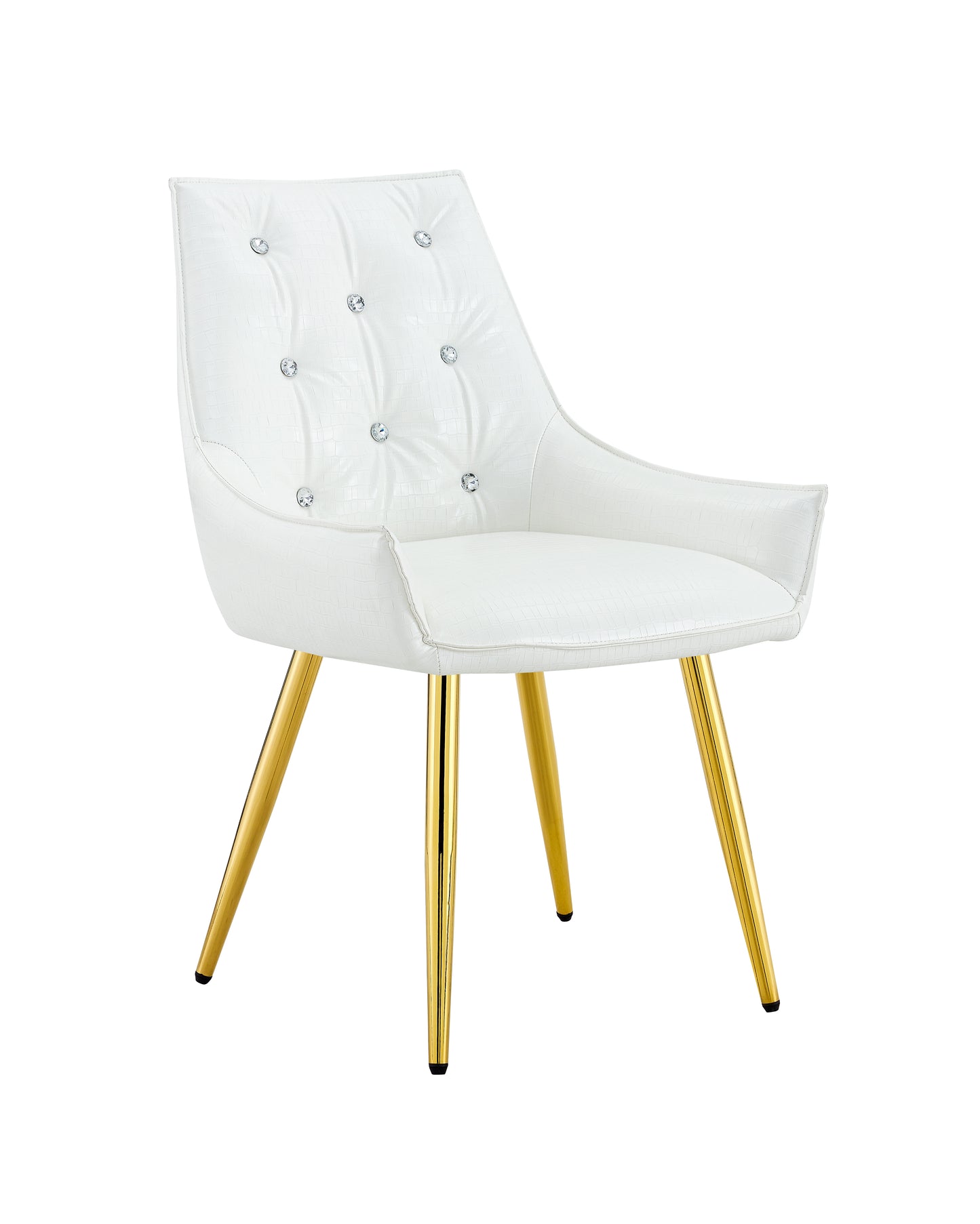 Pattern Premium PU Leather Accent Chair, Diamond Decor Backrest, Chrome Golden Metal Legs & High-Resilience Sponge Cushion  Versatile For Office, Dining Room & Living Room  White, Set Of 2