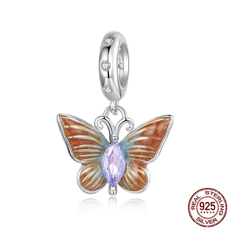 S925 Sterling Silver Butterfly Pendant Charm Smart Insect Diy Bead Accessories