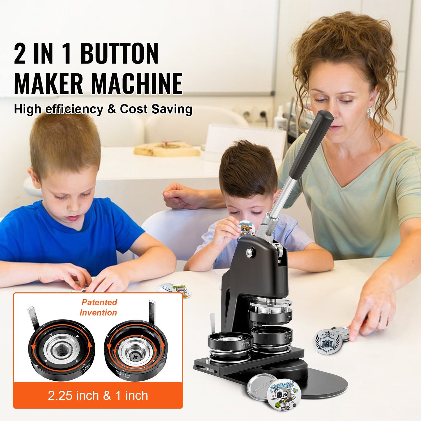 Button Maker Machine, Multiple Sizes 1+2.25 Inch Badge Punch Press Kit, Children DIY Gifts Pin Maker, Button Making Supplies With 500pcs Button Parts & Circle Cutter & Magic Book