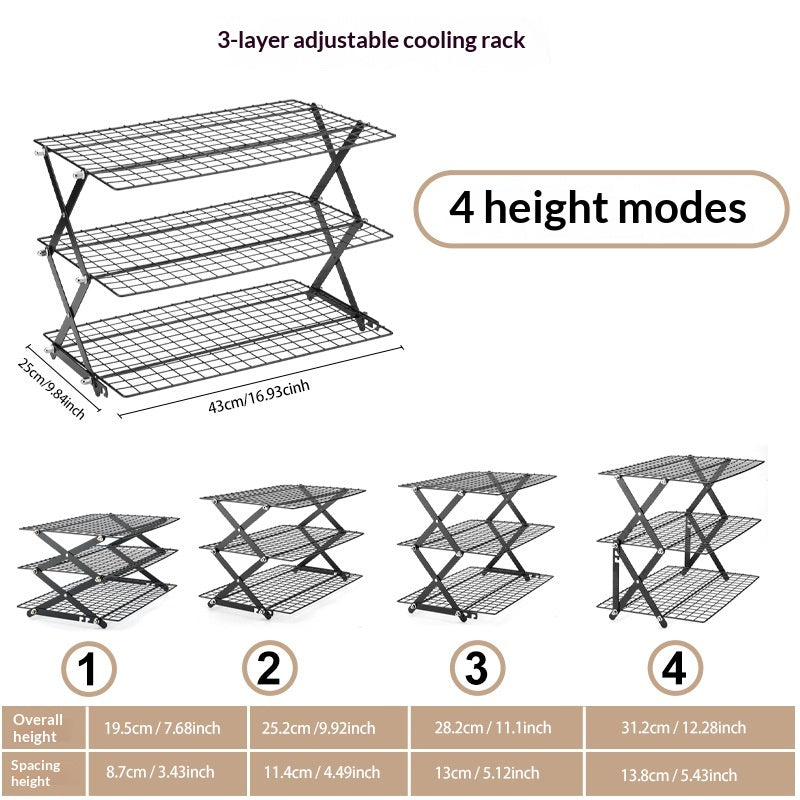 Black Foldable Cooling Rack Multi-tier Kitchen Storage Rack