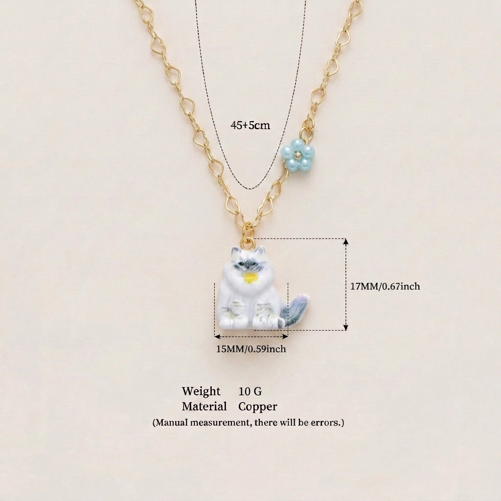 New Animal Series Oil-Drop Cute Cat Pendant Necklace