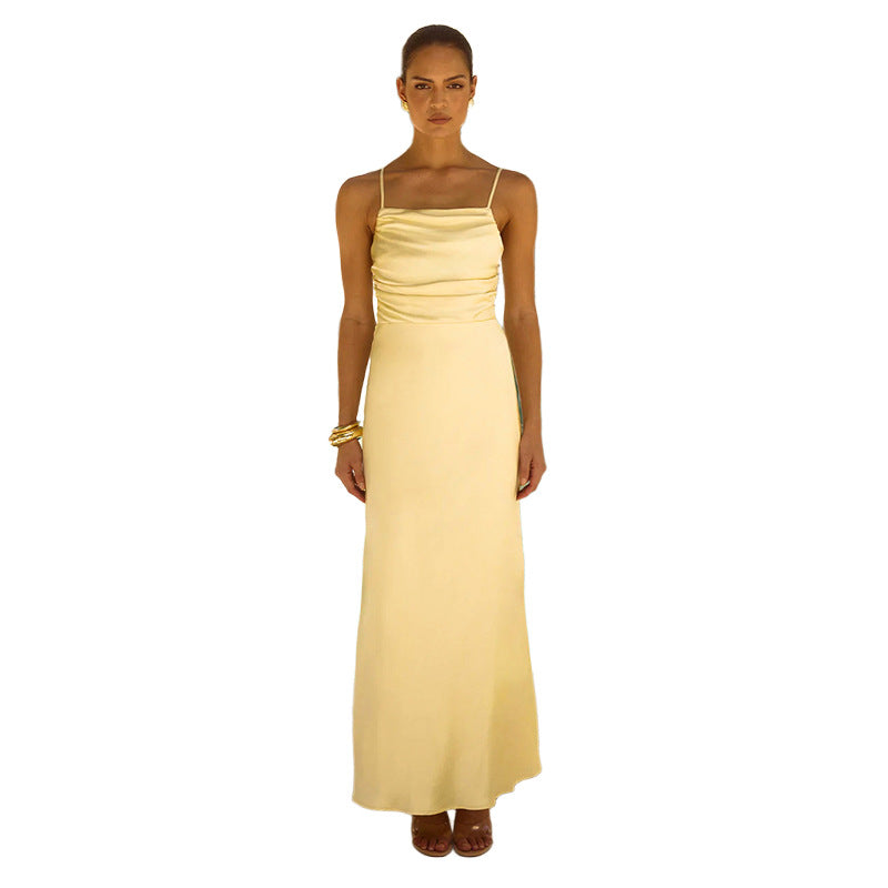 Korean-style Minimalist Slip Dress Backless Lace-up Long Skirt