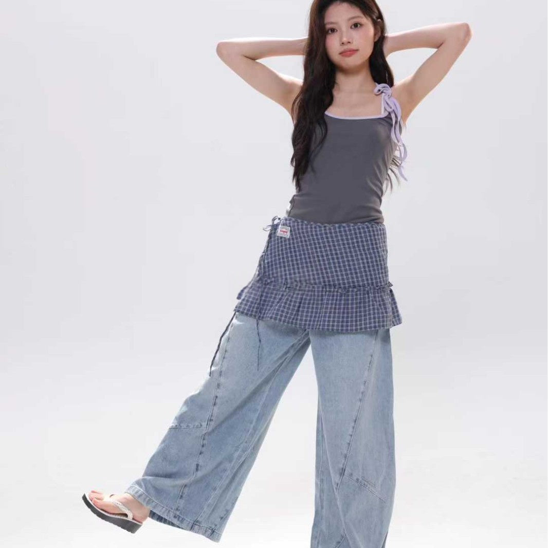 Korean-style Preppy Plaid Skirt With A Ruffled Hem And A-line Tiered Design