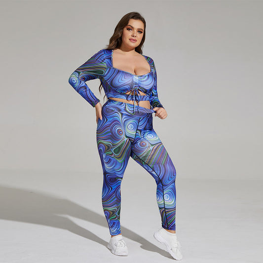 New Oversize Yoga Clothes Breathable Printing Bandage Sports Suit