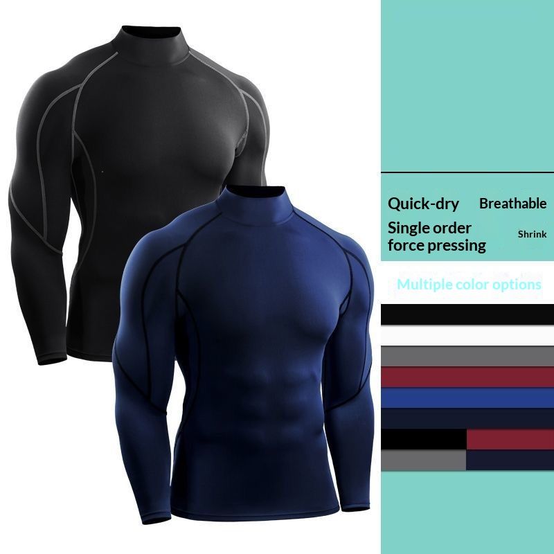 Turtleneck Fitness Top Muscle-fit Long-sleeve Compression Shirt Mens Quick-dry Running Sweatwear