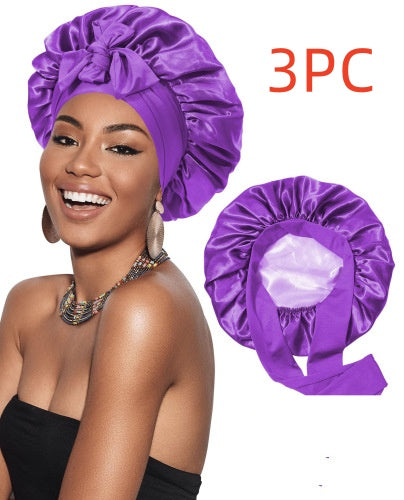 Double-layer Satin Ribbon Round Cap Bow Artificial Silk Beauty Hair Care Wide-brimmed Hat