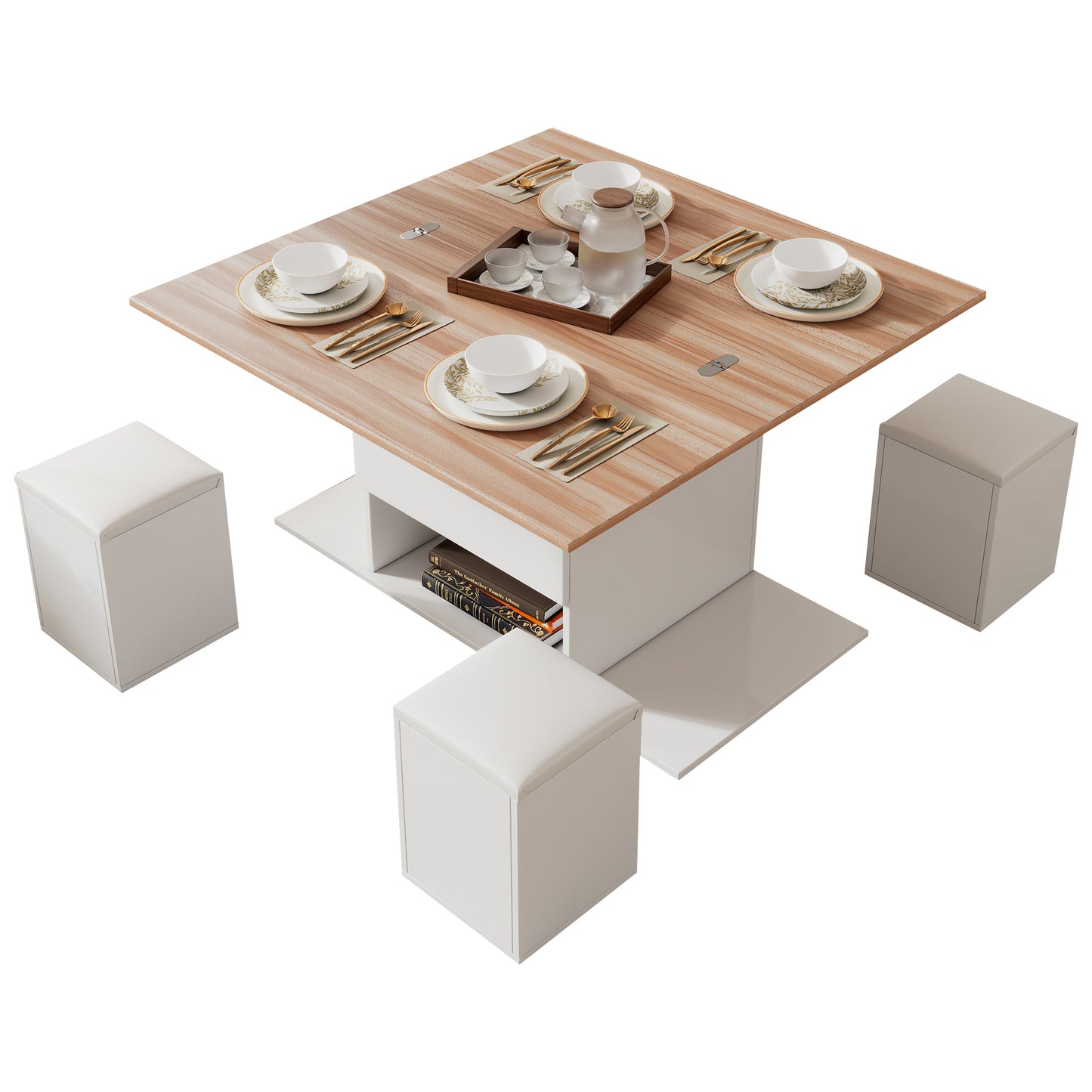 Lift Up Coffee Table, Coffee Table With Storage, Lift-Top Sofa End Tea Tables For Living Room Furniture , White