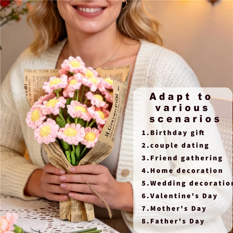 Soft  Hand-Crochet Bouquet, Forever Kept Crochet Floral Keepsake, Pastoral Healing Home Decor & Gift