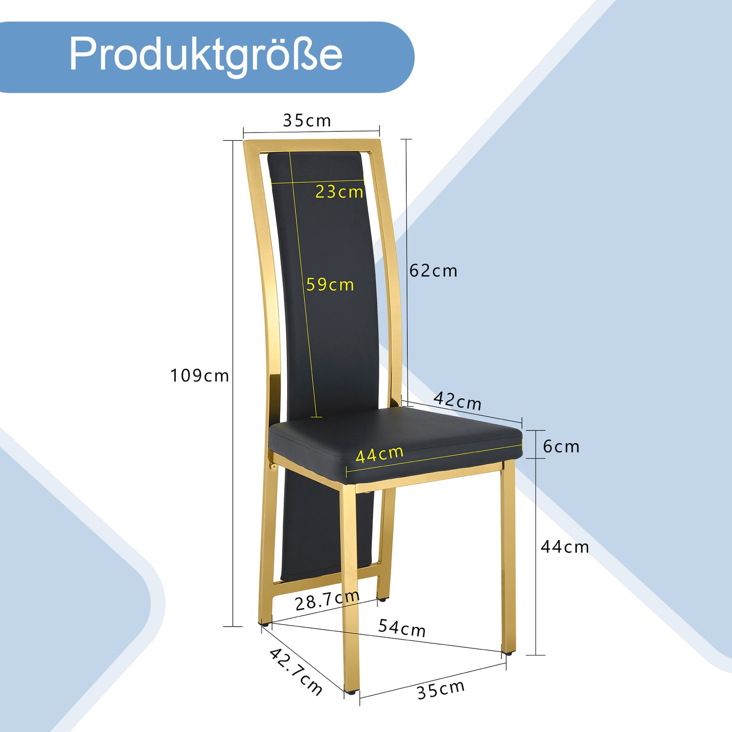 Set Of 2 European Minimalist Dining Chairs With Gold Edge. Black PU Leather  Gold Luster Metal Frame, 109cm High, For Versatile Uses Such As Dining Room, Office, Etc.