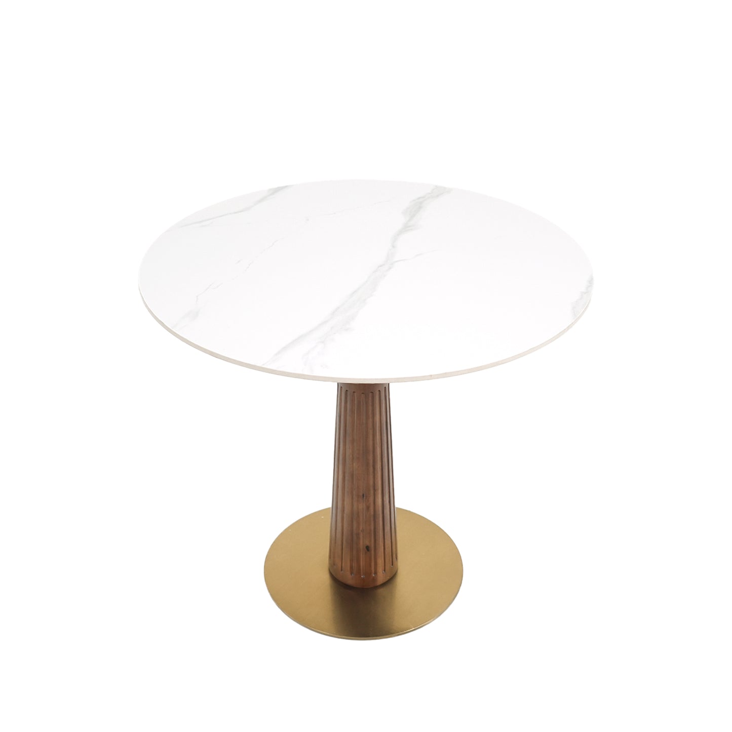 Modern Round Dining Table, 33.5  Sintered Stone Table With Wooden Leg & Gold Base, 2 - Person Kitchen Table For Small Space, 150lbs Weight Capacity Only The Negotiation Table